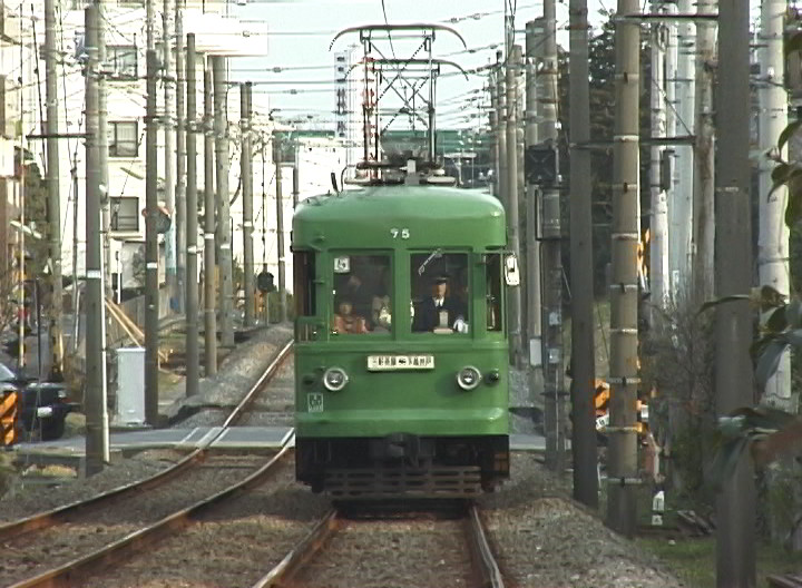 デハ75号引退前日、松原駅へ向かう76-75編成／1999年3月17日 山下〜松原間