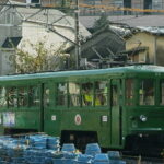 上町車庫に単車で留置中のデハ86号／1999年11月9日 上町車庫