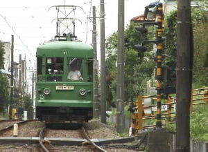 若林駅に進入する154-153編成／2000年8月12日 松陰神社前〜若林間