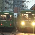 松陰神社前駅で並んだ上町行きの154-153編成と152-151編成／2000年8月23日 松陰神社前駅