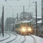 大雪の中さよなら運転を行う82-81編成玉電塗装／2001年1月27日 若林〜松陰神社前間