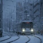 降雪の中を走る308編成の招き猫電車／2022年1月6日 山下〜松原間