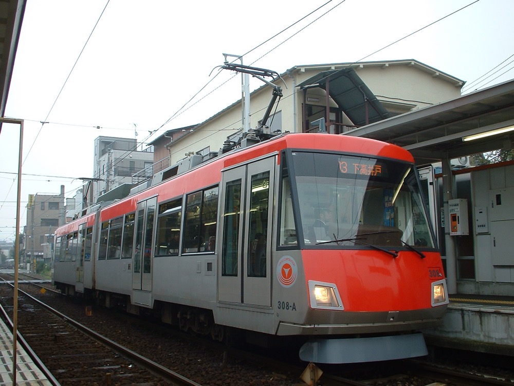 若林駅に停車中の308編成／2003年11月3日 若林駅