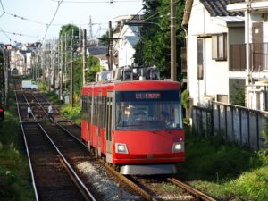 若林踏切の停止信号で停車中の310編成／2007年8月12日 若林〜西太子堂間