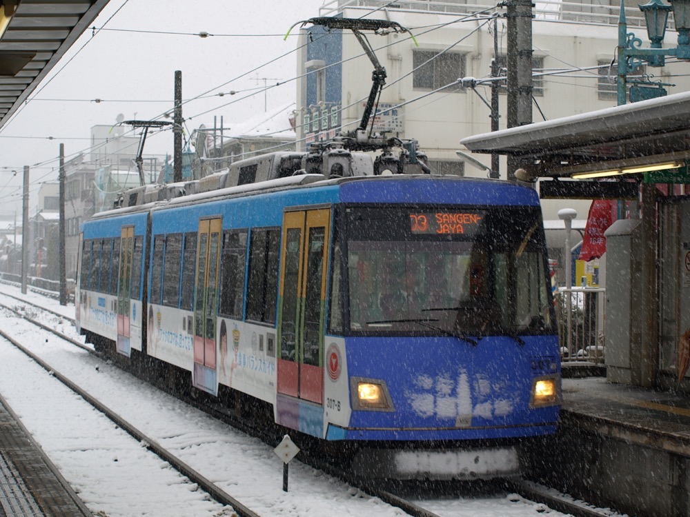 雪景色の中を行く307編成「食事バランスガイド」／2008年1月26日 下高井戸〜松原間