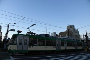 降雪の中を走る308編成の招き猫電車／2022年1月6日 山下〜松原間