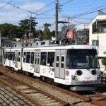 雪景色を行く308編成の招き猫電車／2022年1月7日 松原〜山下間