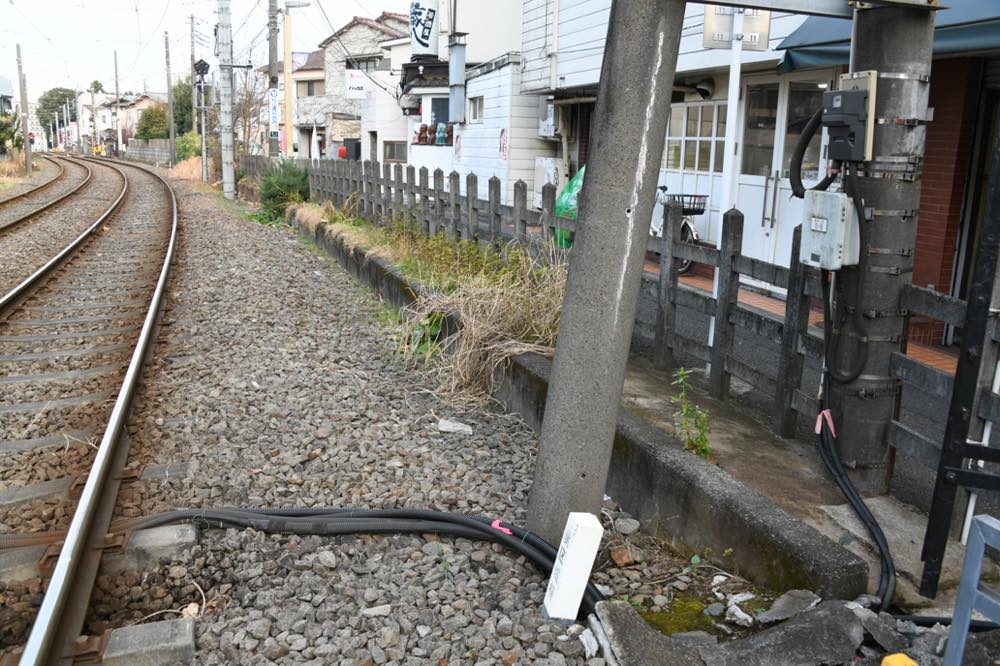 開通当初の松陰神社前停留場下りホーム跡／2025年2月3日 若林〜松陰神社前間