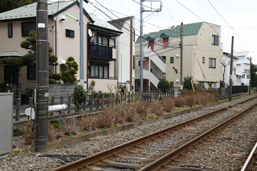 六所神社前停留場上りホーム跡／2025年2月3日 山下〜松原間