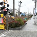 開通当初の松陰神社前停留場下りホーム跡／2025年2月3日 若林〜松陰神社前間