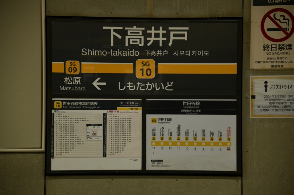 下高井戸駅乗車ホーム側駅名標／2024年10月12日 下高井戸駅